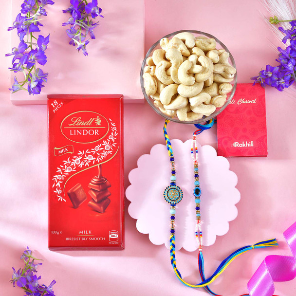 Two Elegant Rakhi With Lindt Lindor & Cashew