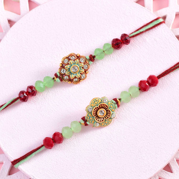 Green Beaded Flower Rakhi