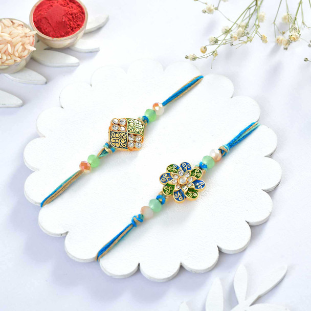 Designer Flower Green Rakhi Set