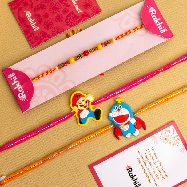 Fancy Rakhi with 2 Kid's Rakhi - For UK