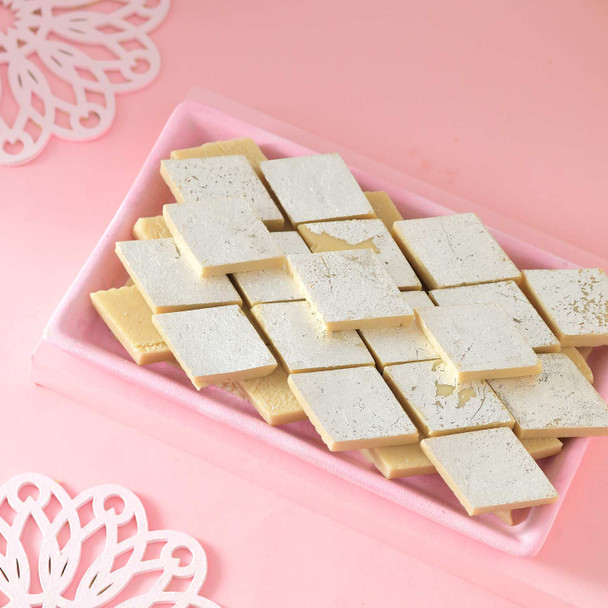 Hand Crafted 3 Rudraksh Rakhi With Kaju Katli Sweet