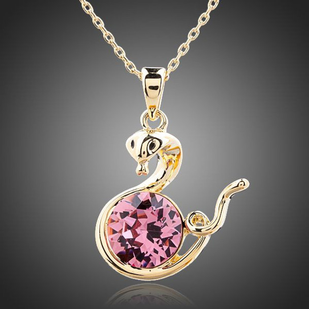 Friendly Snakes 18K Gold Plated Pink Stellux Austrian Crystal Necklace - For Australia