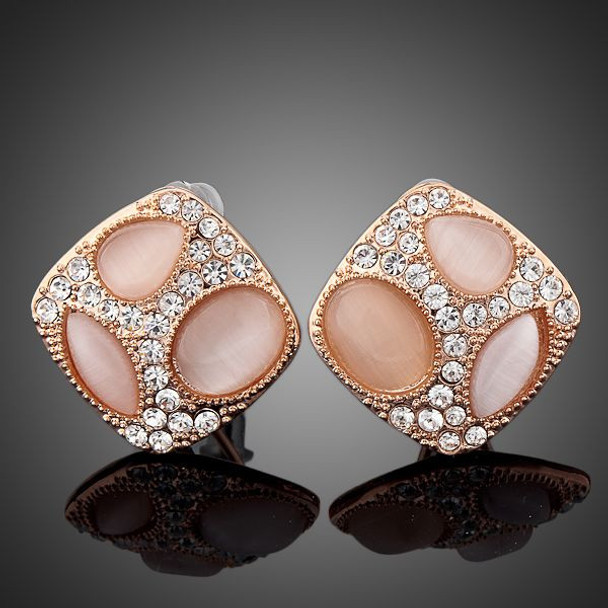 The Cat's Three Eyes Rose Gold Plated Clear Stellux Austrian Crystals Stud Earrings