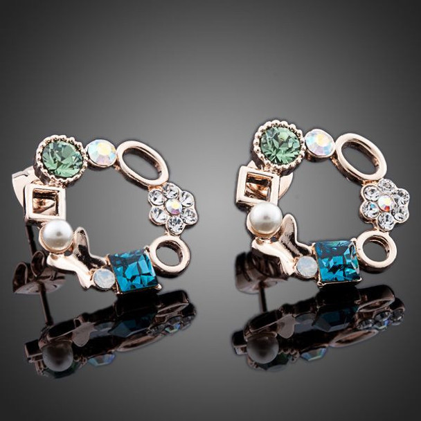 Unique Design 18K Rose Gold Plated Multicolour SWA ELEMENTS Austrian Crystal Round Stud Earrings