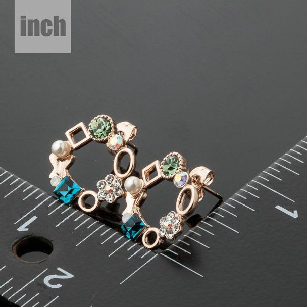 Unique Design 18K Rose Gold Plated Multicolour SWA ELEMENTS Austrian Crystal Round Stud Earrings