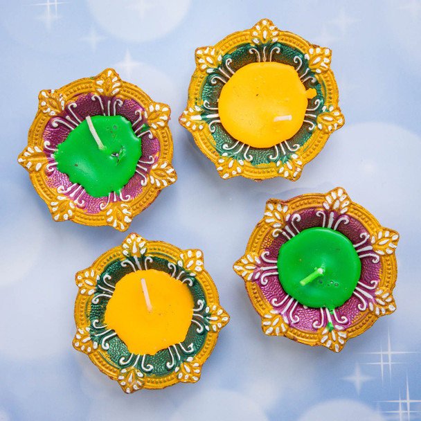 Colorful Diya Set with Besan Laddoo