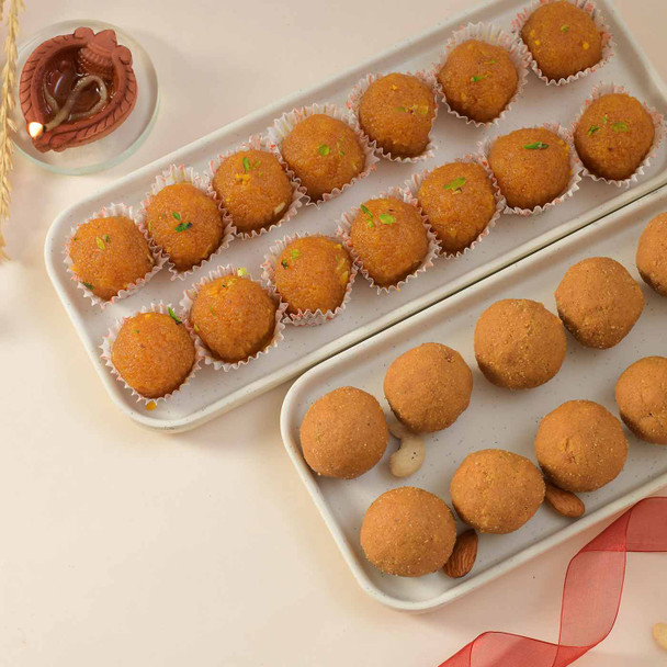Diwali Diya with Mothichur Laddu & Besan Laddu