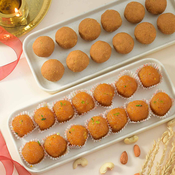 Besan Laddu with Mothichur Laddu