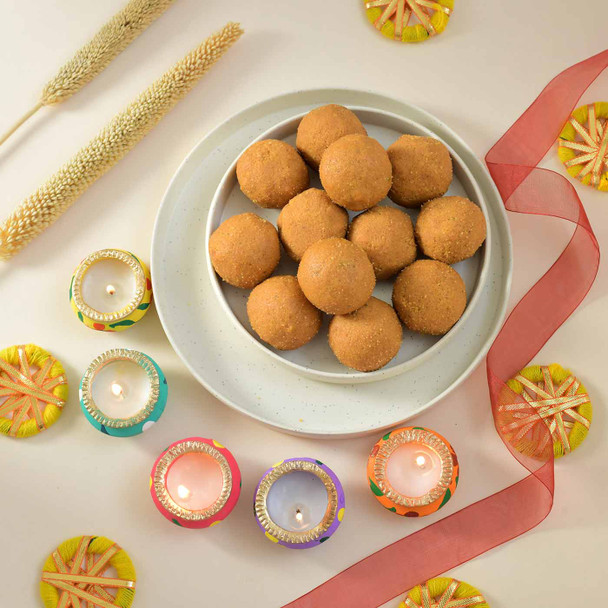 Diwali Diya with  Besan Laddu