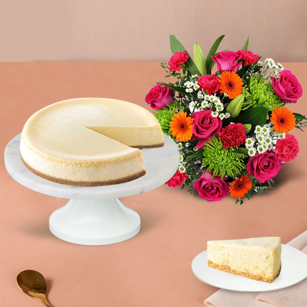 New York Cheesecake and Mixed Flowers