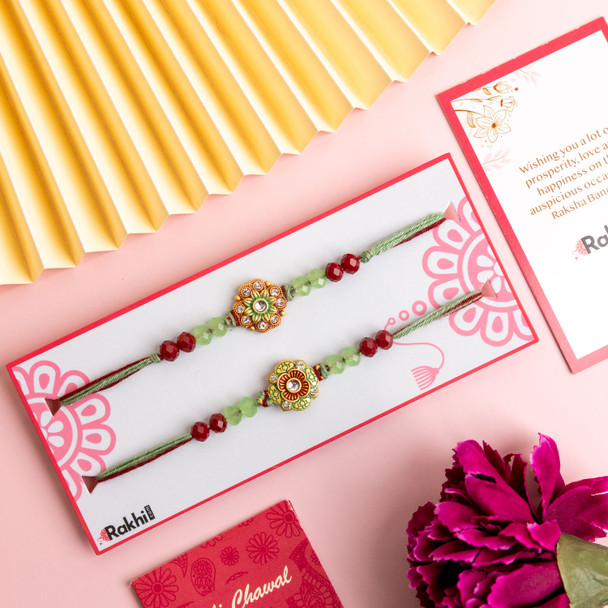 Set of 2 Floral Rakhis with Snickers Chocolates