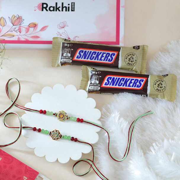 Set of 2 Floral Rakhis with Snickers Chocolates