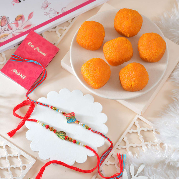 Set of 2 Big bro Rakhi & Metallic Rakhi with Motichoor Laddoo
