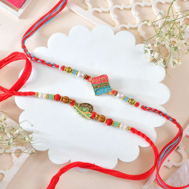Set of 2 Big bro Rakhi & Metallic Rakhi with Motichoor Laddoo