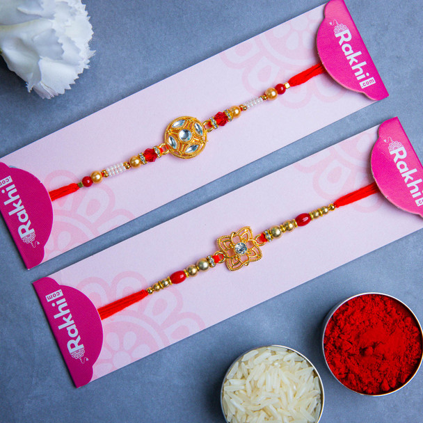 Set of 2 Floral Design Rakhis with Kaju Katli