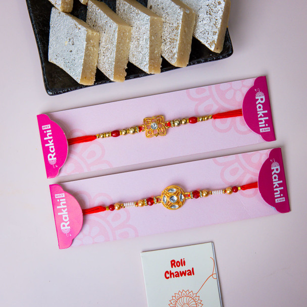 Set of 2 Floral Design Rakhis with Kaju Katli