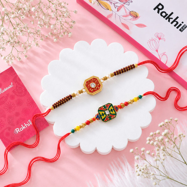 Set of Metallic Rakhi with Besan Laddoo & Lindt Chocolate