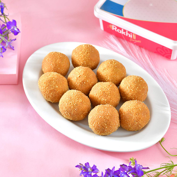 Set of 2 Beaded Rakhi with Besan Laddoo