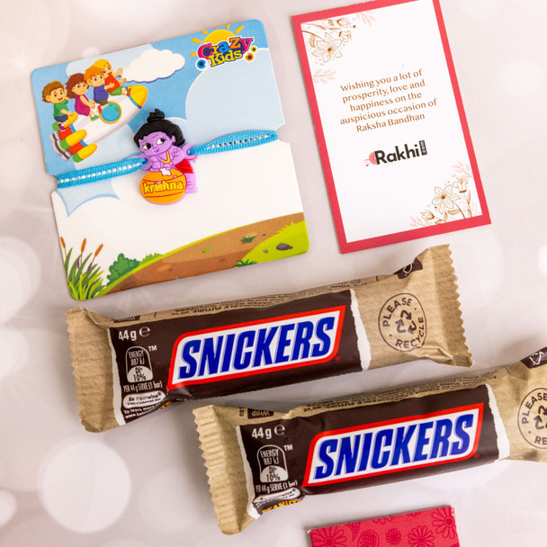 Krishna kids Rakhi with Snickers Chocolate