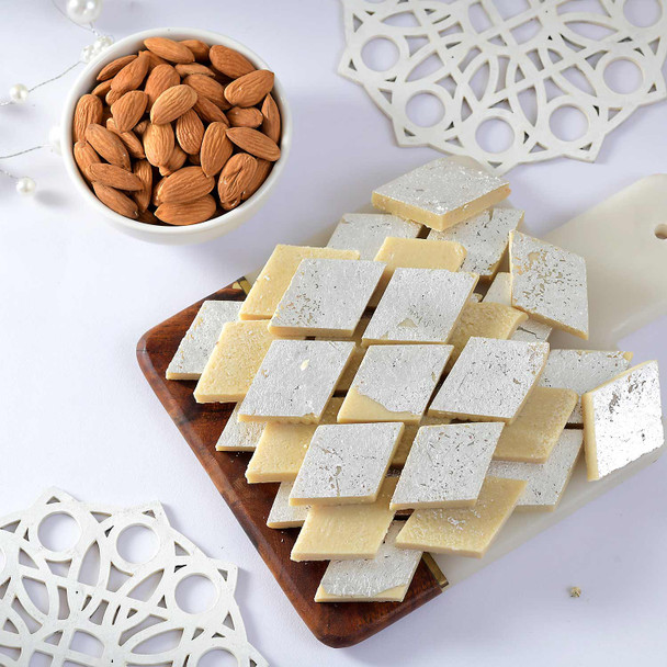 Set of 4 Divine Rakhi Set with Kaju Katli & Almond