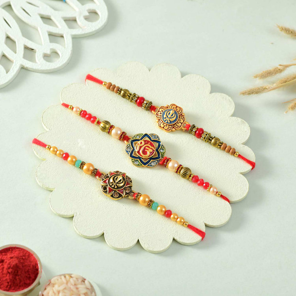 Set of 3 Devotional Rakhi with Kaju Katli & Ferrero Rocher