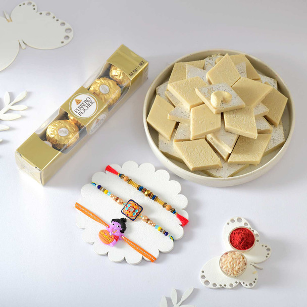 Set of 3 Brother Rakhi with Kaju Katli & Ferrero Rocher