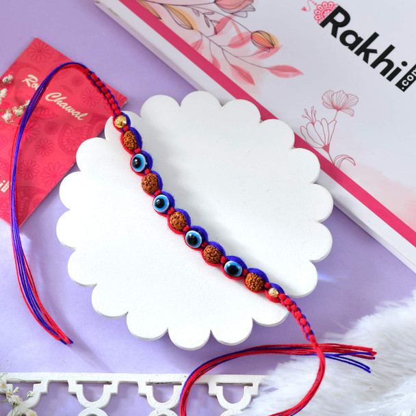 Evil Eye Rudraksha Rakhi with Snickers Chocolates