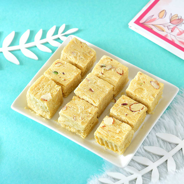 2 Golden Mantra Rakhi Set With Soan Papdi