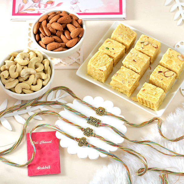 4 Royal Rakhi With Sweets And Nuts