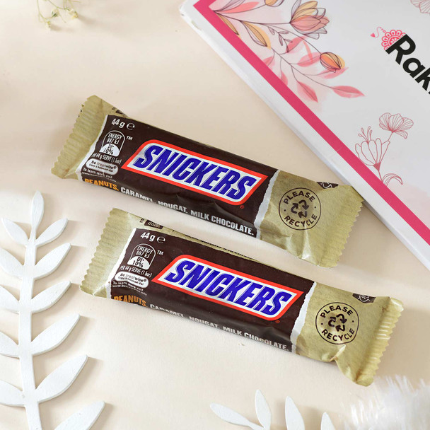 Golden Olive Green Rakhi With Snicker Chocolate