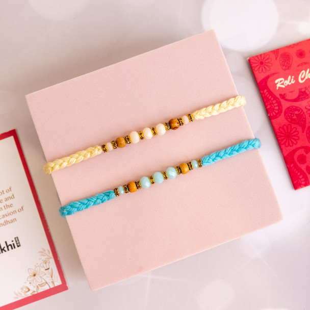 Two Hand Crafted Beads Rakhi With Kaju Katli