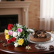 Quad Choc Baked Cake With Fresh Flower Arrangement