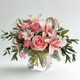 Pink Roses Bouquet in a Glass Vase
