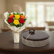 Mix Roses Bouquet With Chocolate Mud Cake