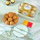 Designer Turquoise Rakhi Set With Besan Laddoo & Ferrero