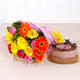 Assorted 15 Flowers Bunch with Chocolate Cake