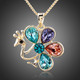 Multicolor Peacock 18K Real Gold Plated Water Drop Stellux Austrian Crystal Necklace