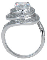 Round 1.25 carat lab grown diamond simulant cubic zirconia pave set swirled solitaire engagement ring in 14k white gold.