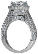 Round 2 Carat Halo Cathedral Solitaire with lab grown diamond alternative cubic zirconia in platinum.