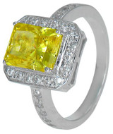 Emerald Cut Canary Pave Halo Engagement Ring with lab grown diamond look cubic zirconia in 14k white gold.