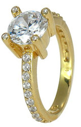 Round 2 Carat Pave Fancy Solitaire with lab grown diamond simulant cubic zirconia in 18k yellow gold.