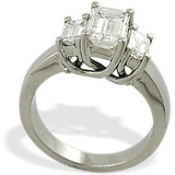 .75 Carat Emerald Cut Center Luccia Trellis Setting Three Stone Cubic Zirconia Anniversary Engagement Ring