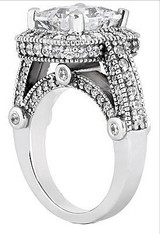 Legend 4 Carat Princess Cut Cubic Zirconia Pave Halo Cathedral Solitaire Engagement Ring version-1