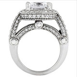 Legend 4 Carat Princess Cut Laboratory Grown Diamond Look Cubic Zirconia Pave Halo Cathedral Solitaire Engagement Ring.