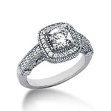 Legend 1 Carat Princess Cut Laboratory Grown Diamond Simulant Cubic Zirconia Pave Halo Cathedral Solitaire Engagement Ring.
