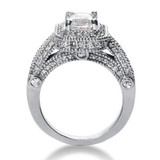 Legend .50 Carat Emerald Cut Lab Grown Diamond Alternative Cubic Zirconia Pave Halo Cathedral Solitaire Engagement Ring