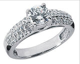 Avanti .75 Carat Round Laboratory Grown Diamond Look Cubic Zirconia U Shaped Pave Set Solitaire Engagement Ring.