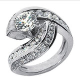 Round 2.5 Carat Swirled Solitaire with lab grown diamond look cubic zirconia in 14k white gold.