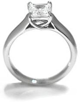 Trellis criss cross 1 carat princess cut lab grown diamond alternative cubic zirconia solitaire engagement ring in 14k white gold.