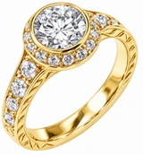 Bellivi 1.5 carat bezel set round lab grown diamond look simulant cubic zirconia pave antique estate style solitaire engagement ring in 14k white gold.